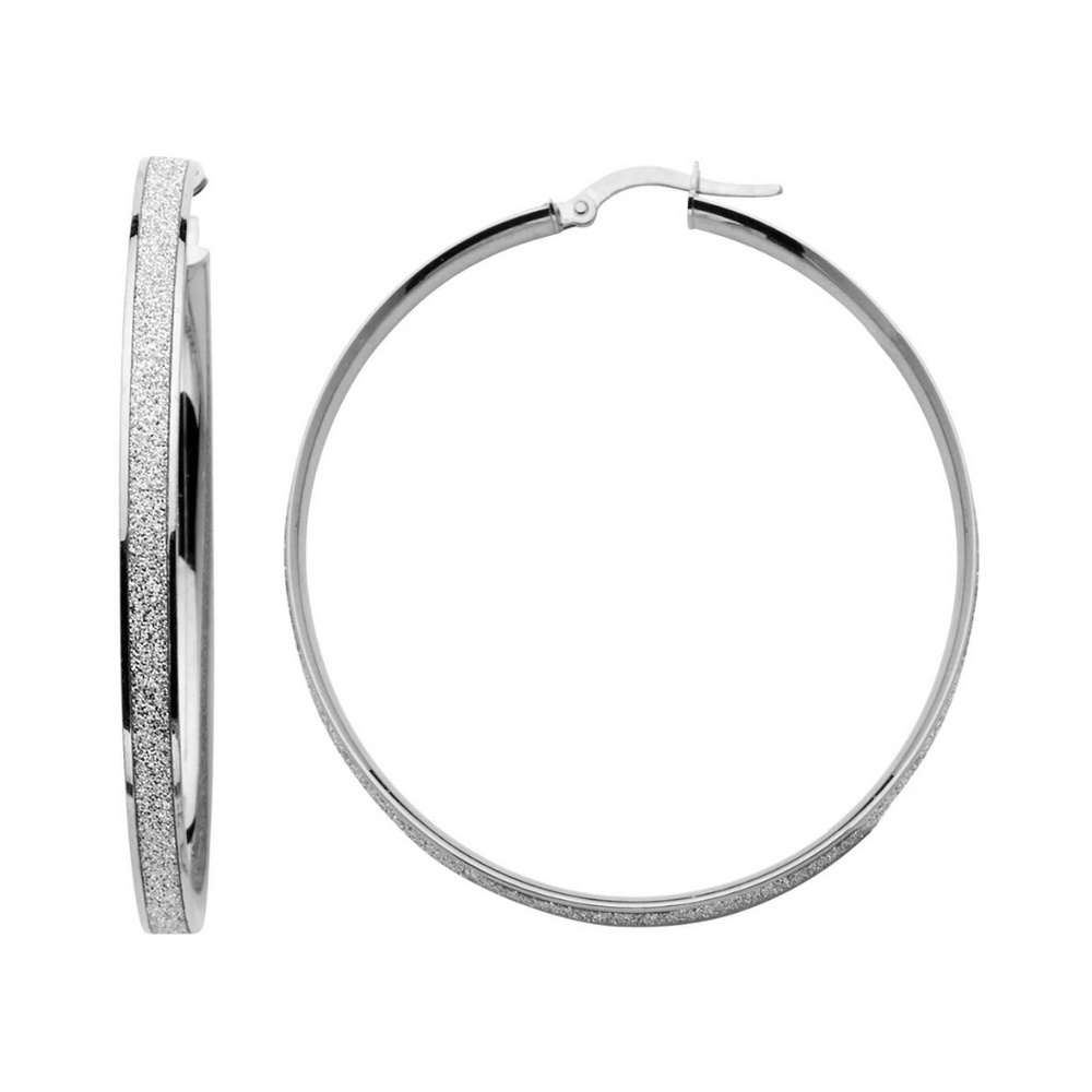 14K White 4mm Shimmer Satin Medium Hoop Earrings